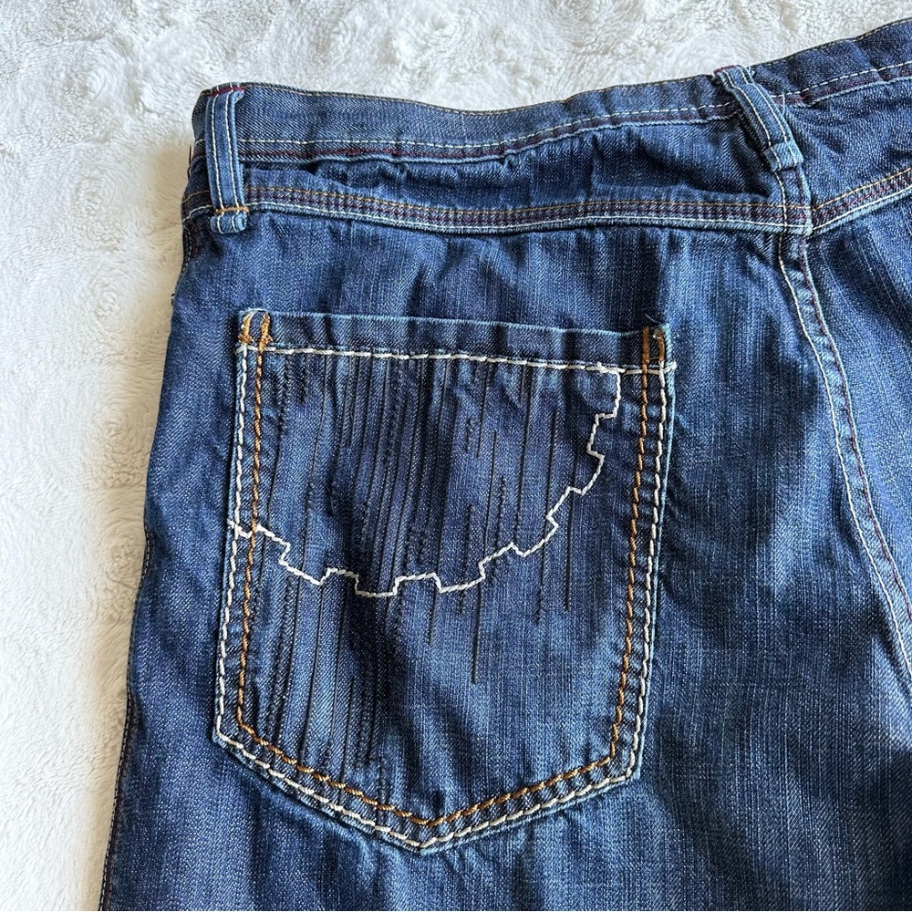 Artful Dodger Denim Shorts Jorts Mens 38 Blue Skull Embroidered Baggy Loose Y2K - Picture 8 of 13